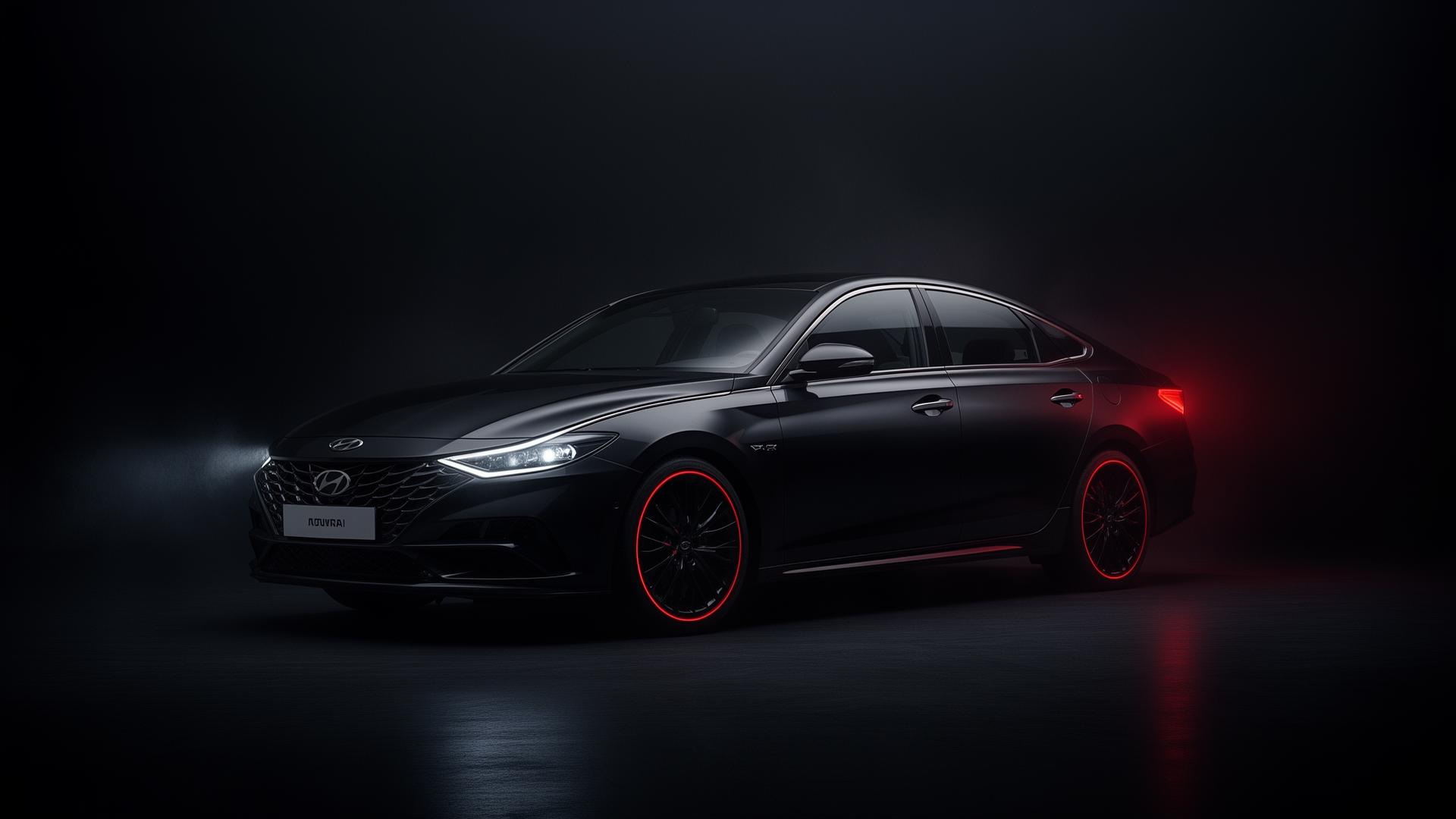 Dark sedan illuminated with red accent lighting